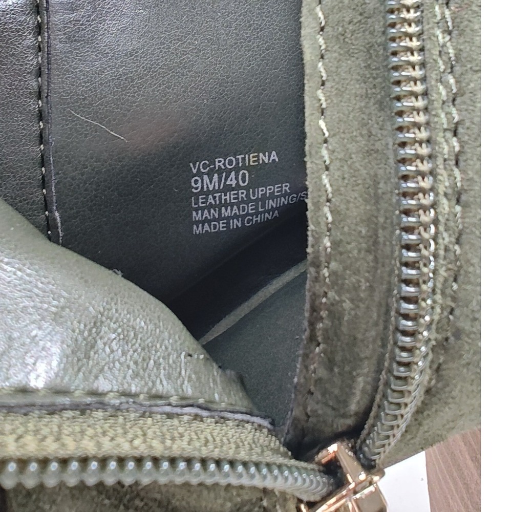 Vince Camuto Rotiena Ankle Boots Olive Green Suede Perforated Black Heel 9M - Picture 8 of 9